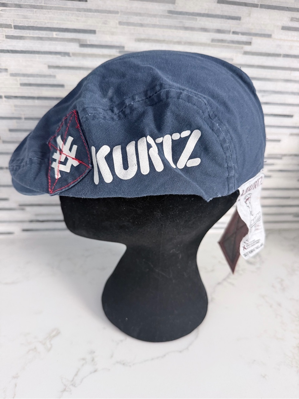 Vintage Kurtz Navy Cotton Flat Cap with White Logo size 6 7/8